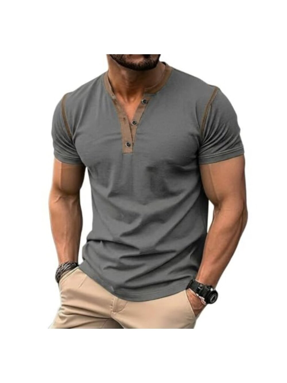 Men's Henley Shirt Cotton Blend Short Sleeve Casual Summer Tee